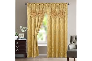 Elegant Comfort Luxuriöses Aurora-Vorhang-Set in Jacquard-Optik, mit Volant, 137,2 x 241,3 cm, goldfarben, 2 Stück