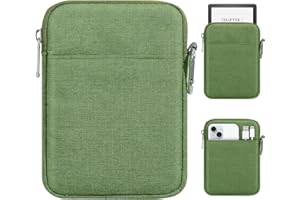 MoKo Padded Ereader Sleeve Case for 6-7 inch Ereader Tablet Bag Protective Cover Pouch with a Carabiner, Compatible with 7" eReader Colorsoft Signature Edition 2024, Grass Green