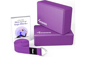 STUHOO Yoga Block Set of 2 and Yoga Strap Includes Descriptive E-book for Beginners Sturdy Yoga Brick & Lightweight Eva Foam Block Support Deepen Poses, Provides Strength & Stability for Pilates Practice