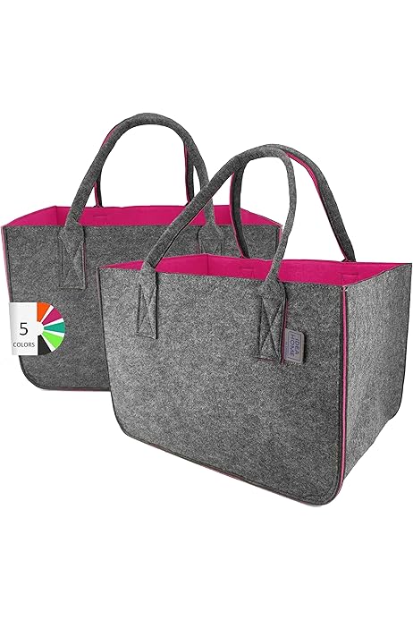 Jemako Tasche Xl Filztasche Anthrazit Glitzer Herz Tragetasche Faltbar