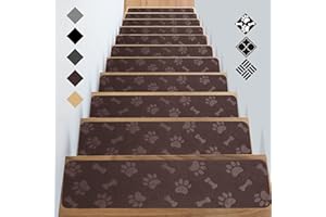 GOYLSER Treppenmatten für Holztreppe,Anti-Rutsch-sichere Treppen-Teppich Tritte mit doppeltem selbstklebenden für Älteste,Kind,Haustiere(76 * 20cm 15pack Braune Hundepfote)