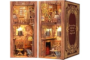 Fsolis Book Nook Kit de modélisation de serre-livres DIY en bois, Book Nook, maison miniature, puzzle 3D, serre-livres en bois, puzzle/modèle Shelf Insert Coin Bibliothèque avec lumière LED