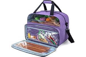 Teamoy Borsa per Lavoro a Maglia, Borsa da Trasporto per Filati, Organizer per Lana Gomitolo, con Tasche per Ferri da Maglia, Uncinetto e Altri Accessori, Viola(Solo Borsa)