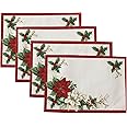 Elrene Home Fashions Red and White Poinsettias Holiday Placemat Set of 4, 13" x 19", Multi