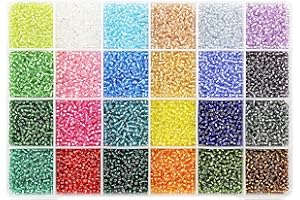 Bala&Fillic 8/0 Perles de Rocaille Transparent Argent Doublé Environ 7200pcs 24 Couleurs dans la Boîte Perles de Rocaille de 3mm pour la Fabrication de Bracelets Bijoux