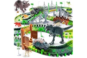 COROIESTY Dinosaurier Spielzeug Autorennbahn, Rennbahn Racing Track DIY Kinderspielzeug mit 2 Stück Dinosaurier Autos für 3 4 5 6 Jahre alt Jungen Mädchen Geburtstag Party Gunst Geschenk
