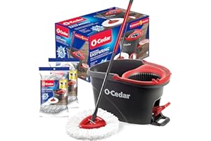 OCEDAR O-Cedar EasyWring Système de Nettoyage de Sol en Microfibre avec Seau et 2 recharges supplémentaires, Rouge/Gris
