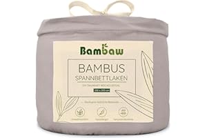 ‎BAMBAW Bambaw Spannbettlaken 180x200 Bambus, 35 cm Steghöhe, weiche und kuschelige Bambus Bettwäsche, atmungsaktive Sommer Bettlaken, hypoallergenes Bettlaken, kühlende Spannbettlaken 180x200 cm (Grau)