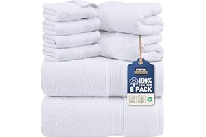Utopia Towels Set di asciugamani da 8 pezzi: 2 asciugamani da bagno, 2 asciugamani per le mani e 4 asciugamani in cotone di qualità alberghiera, super morbidi e altamente assorbenti (bianco)