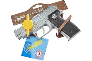 Bauer Spielwaren 1070481 DISCOUNT J.G.Schrödel Officer: Spielzeugpistole für Zündplättchen, Ideal für das Polizeikostüm, 8 Schuss, 15.5 cm, Schwarz/ Silber (107 0481)