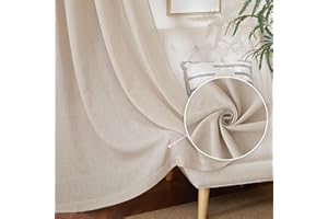 PONY DANCE Cortinas Translúcidas para Dormitorio 2 Piezas 140x260cm, Cortinas Lino Boho con Fruncidas para Salon/Comedor Linen Curtains, Beige