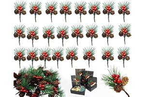 GUIDRE 25 Piezas Decoración de Bayas Rojos,Palillos Artificiales de Bayas Rojas Acebo Bayas Rojas Ramas Tallos de Bayas navideñas para el árbol de Navidad Temporada de Vacaciones Decoración de Invierno