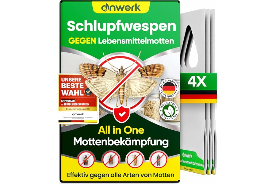 anwerk® Schlupfwespen gegen Lebensmittelmotten - 4 Karten à 1 Lieferung - Effektiv Lebensmittel Motten bekämpfen - Alternativ