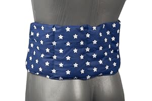 GIRAFFENLAND Faja térmica lumbar con semillas compartimentada en siete y con cintas - Cojín térmico utilizable caliente y frío con semillas de lino (azul con estrellas - 65x15 cm)