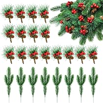 ROLLWAY Künstliche Tannenzweige zum Basteln, 24 Stück Weihnachtszweige