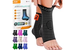 MODVEL 2 Pack Ankle Brace Compression Sleeve | Injury Recovery, Joint Pain | FSA or HSA eligible | Achilles Tendon Support, Plantar Fasciitis Foot Socks with Arch Support