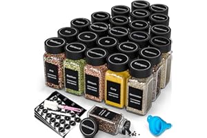 DIFULI Gewürzgläser Set aus 24 eckigen Gewürzdosen (120ml) – Ihr kompletter Gewürze Organizer mit Deckel, Streueinsatz (Gewürzstreuer), Trichter, Sieb & 340 Etiketten | Gewürzbehälter & Spice