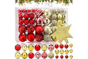 NEMMXUB Palline di Natale 101pz Palline Natalizie Decorazioni Albero di Natale Palla Palline decorative Rosso e Oro Con Cima dell'albero, Plastica decorazioni per albero di Natale Addobbi Feste Nozze