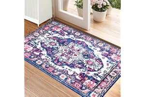 XSIVOD 60x90cm Vintage Area Rugs for Entryway, Small Non-slip Boho Distressed Throw Bedside Rug Bathroom Door Mat, Luxury Soft Low Pile Washable Carpet for Livingroom Laundry Bedroom, Grape Purple