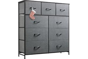 WLIVE Cassettiera in Tessuto con 9 Cassetti, Cassettiera Camera da Letto, Vano Contenitore, Struttura in Acciaio Ideale per Soggiorno, Cameretta di Bambini, Corridoio, Facile Installare, Grigio Nero