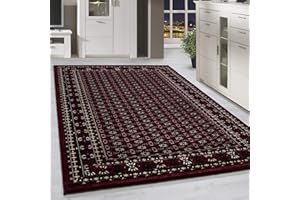 HomebyHome Dywan do salonu, 300 x 400 cm, czerwony dywan w stylu vintage, orientalny bukhara, bordiura, bardzo miękki i duży, do sypialni, jadalni – orientalny wzór – Rug Halı