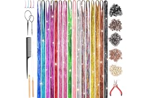 SVALOR 3200 Hair Tinsel,48 Inches Haar Lametta mit Werkzeug,16 Farben Glitzer Haarsträhnen zum Flechten Haar Lametta,Sparkle Tinsel Hair Extensions für Frauen Mädchen Kinder Cosplay Party Zubehör