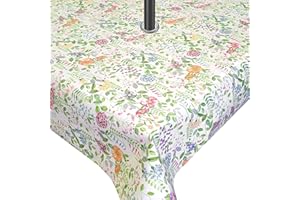 QPC Direct Wipe Clean Waterproof Outdoor Garden Tablecloth with Parasol Hole (Country Garden, Square 140 x 140cm)