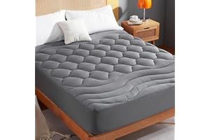 Sonive King Size Mattress Topper, 150 x 200 cm Mattress Topper Kingsize Extra Deep 38cm Pocket, Grey Fitted Mattress Protector with Elasticized Rubber Band