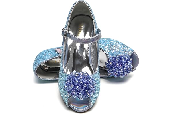 ELSA & ANNA Snow Queen Princess skor - 3 cm klackade prinsessskor - Sparkle & Crystals maskeradskor - Elsa utklädningsskor för fester och födelsedagar, cosplay - barn högklackade (BLU23)