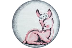 CARPETSALE24 Alfombra Infantiles, Color Rosa, diseño de Cervatillo, 25091, Alfombra Redonda, Alfombras habitación Infantil-habitación bebé, 160 cm Redonda