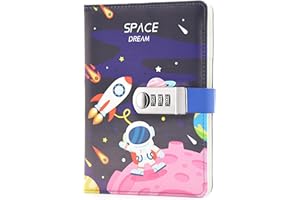 Lirener Creativo PU Notebook Código Libro con la Cerradura(Tema Espacial), A5 Password Notebook Contraseña Bloc de Notas Secret Diary Sketchbook Organizador con Cerradura de Combinación, 145x210mm