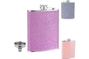 Hezhou Women's Hip Flask Small Hip Flask with Glitter Colour Mini Hip Flask with A Funnel Portable Stainless Steel Hip Flask for Hiking, Climbing, Fishing, Camping 235 ml (8 oz) (Purple)