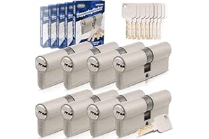 GERCAR Pro - Juego de 8 Cilindros de Cierre Continuo 35/35 (Perfil, 40 Llaves, 70 mm de Longitud, A: 35 B: 35, Latón Macizo)
