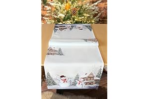 Kamaca - Runner da tavola natalizio e invernale, serie “Pupazzi di neve” con stampa a tema (runner da 40 x 140 cm, multicolore)