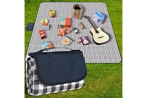 GUSUWU Manta de Picnic Impermeable para Playa, 200 x 300 cm, Lavable, Ligera, con asa, Color Azul Marino, a Cuadros, para Senderismo, Viajes, Camping al Aire Libre, Parques