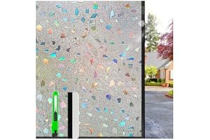 HONLONE Rainbow Privacy Window Film - Frosted, Self-Adhesive Stained Glass Decorative Film for Windows - Opaque, Hydro Tint