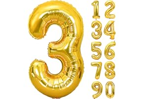 JARTTY Palloncino Numero 3 Oro (102cm), Palloncini Compleanno 3 Anni, Numeri Gonfiabili Compleanno Grandi, Palloncino Numero Foil Gigante