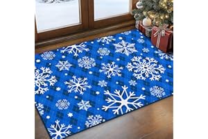 Likiyol Christmas Rug 2x3 Entryway Rug Soft Small Washable Rugs Snowflake Indoor Door Mat Non Slip Xmas Throw Rugs Red Winter Checkered Christmas Carpet for Entry, Bathroom, Low Pile, Blue