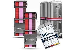 Travely® Lot de 2 sangles de valise de qualité supérieure, particulièrement attrayante et sûre, avec 2 étiquettes à bagage, sangle de bagage idéale en croix, multicolore