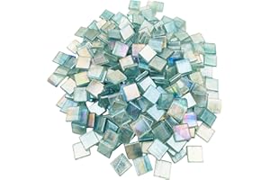 BTMIEY 500g Eis-Jade-Mosaikfliesen,1,5 cm, quadratische Glasmosaikstücke für Kunsthandwerk, leicht zu schneiden, Glasfliesen, Puzzle-Material, geschnitten, handgefertigt (Schillernd Transparentes Blau)