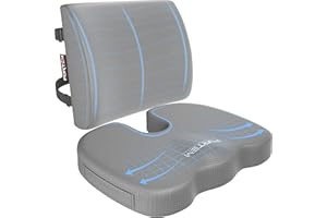 FORTEM Cuscino Sedia Ufficio, Cuscino Lombare Sedia Ufficio y Auto, Cuscino per Sedia da Scrivania, Cuscino Ergonomico in Memory Foam, Antiscivolo per Seduta e Schienale Gaming, Cuscino Cedile Auto