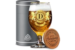CROWNLY CRYSTAL® Verres à bière à offrir pour homme, pour anniversaire, cadeau, personnalisable (D)