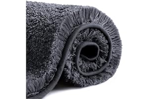 VANZAVANZU Tappetino da Bagno Antiscivolo Tappeto da Bagno Assorbente Addensato Tappeti da Bagno Ultra Morbido Bath Mat Soffice Microfibra Tappeti per il Bagno Eleganti 50 x 80cm (Nero)