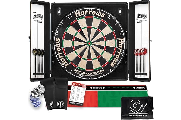 Harrows darttavla skåpset – urval av proffs val träskåp eller Top Shot aluminiumset med officiell tävlingsbräda, 6 dart och tillbehör – hem, klubb och presentalternativ