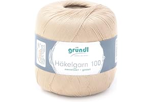 WOLLDEALER 24 Häkelgarn 100 Gründl 100% Baumwolle, Filetgarn,häkeln, 100g 566 m,NS -2,Stärke 10 (103 sand)