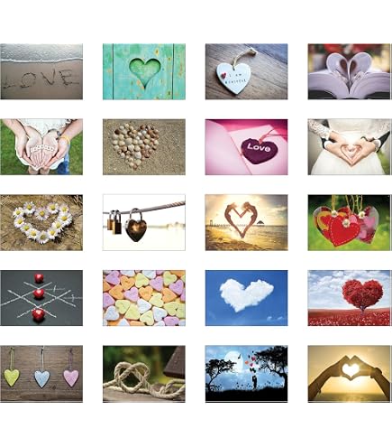 20 Cartes Postales Mariage Amour Cœur - Qualité Supérieure 350g/m² - Idée Cadeau Saint-Valentin