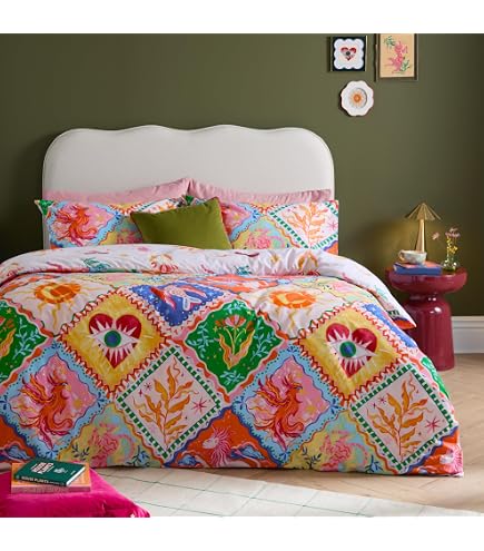 Furn. Coralina Set Copripiumino Singolo Blu Con Palme Tropicali – Double Face, Motivo Floreale E Foglie, 100% Poliestere