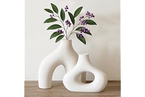 THE ENCHANTED GARDEN BRINGING GARDENS TO LIFE Nordic Ceramic Vase Set – 2 White Sculptural Vases for Fresh Flowers or Dried Stems – Minimalist Home Décor for Shelf, Table, Wedding or Gift – Holds Water