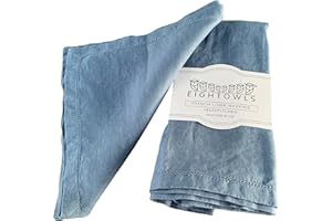 EIGHT OWLS Hemstitched Linen Napkins – 50 cm x 50 cm - Stonewashed Pure Linen Cloth Napkins with Mitered Corners – Set of 4 (Dusty Pastel Blue)