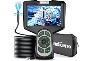 Hiacinto Cámara Endoscopio con Luz 20m, Pantalla IPS de 5 Pulgadas Endoscopio Tres Lentes, Cámara de Tubería Impermeable IP68, Cámara Serpiente de 8mm, Cámara de Inspección Digital HD 1080P, 32GB